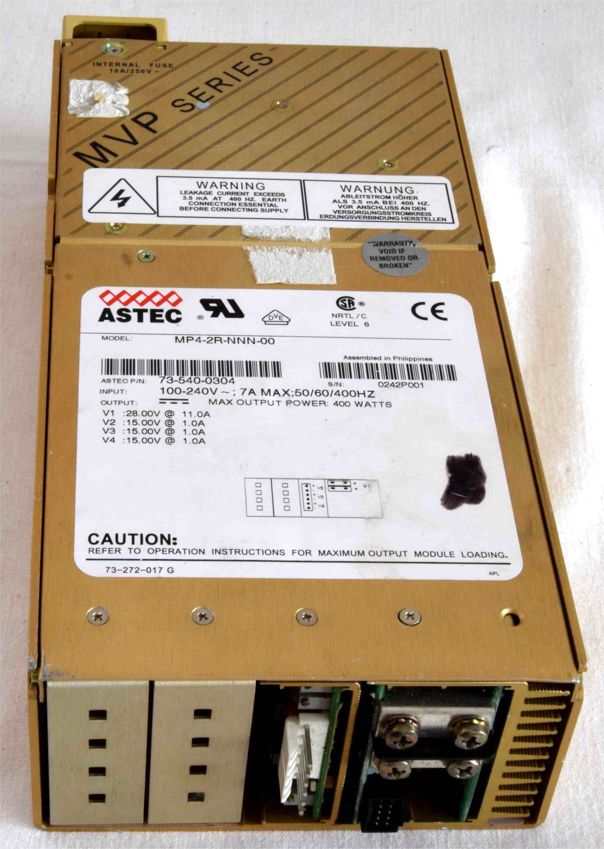 Alimentation 400 W - 28 VDC 11 A et 3 x 15 VDC - ASTEC - MP4-2R